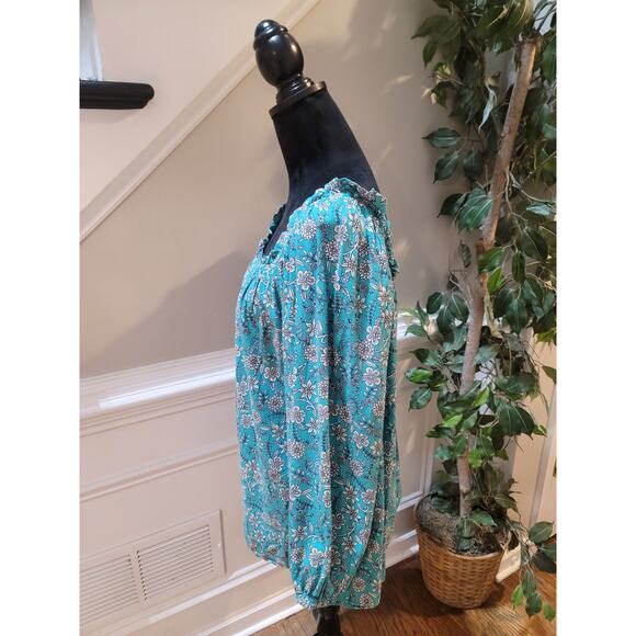 St. John’s Bay Floral Peasant Blouse Women’s 2X Blue Boho Long Sleeve Top - Picture 6 of 11
